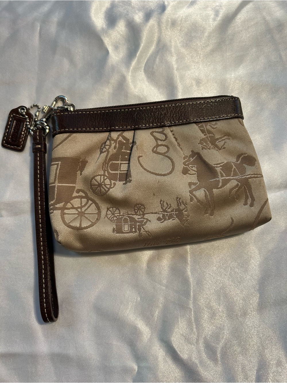 Coach Beige and Brown Horse Carriage Wristlet